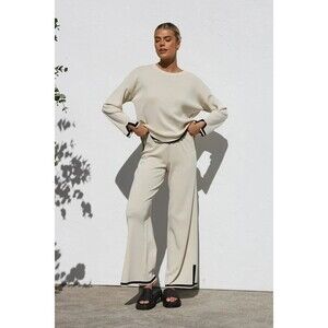 Entro Women's Size Large Beige Black Colorblock Wide Leg Knit Pull On Pants NEW